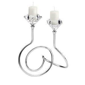 Candelabro due fiamme argento e cristallo modello diamante