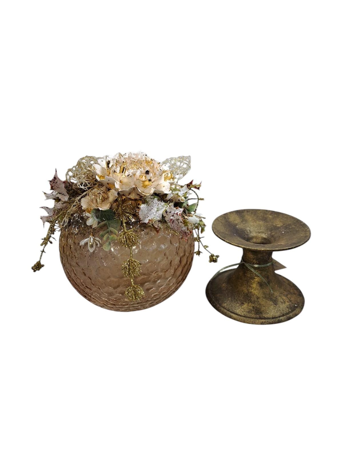 Sfera vetro oro con fiori - immagine 3