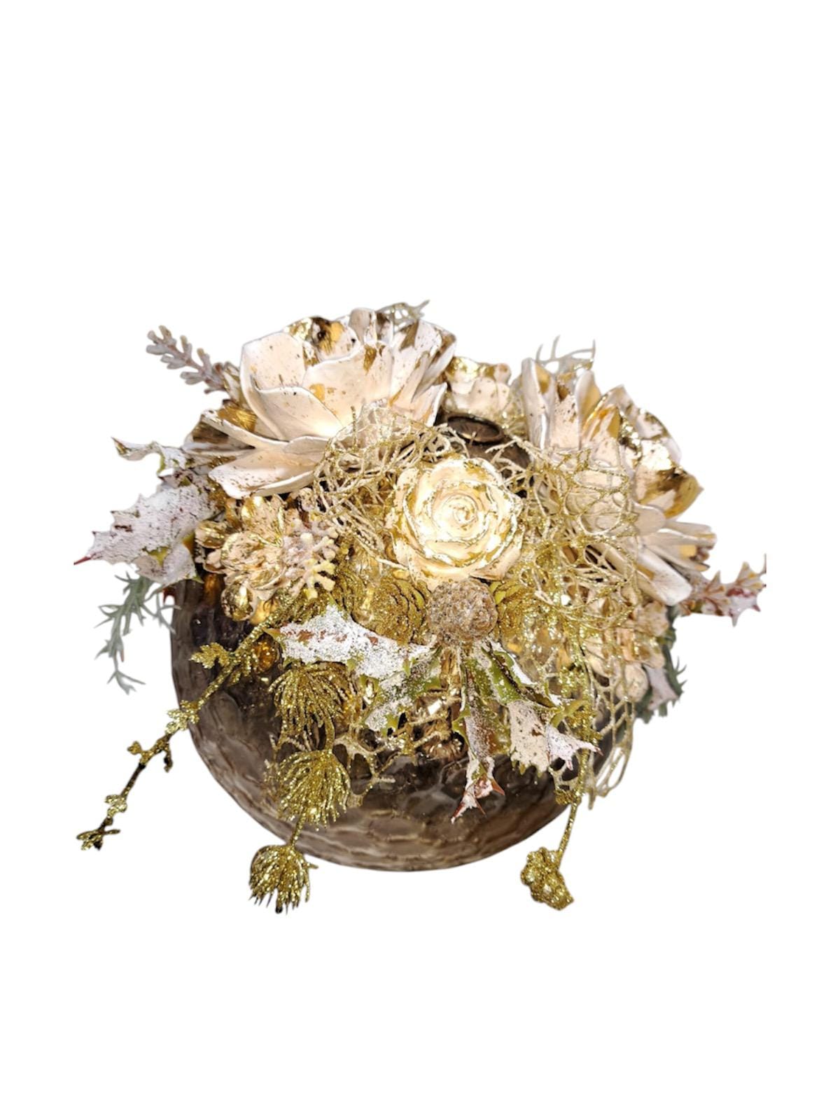 Sfera vetro oro con fiori - immagine 6